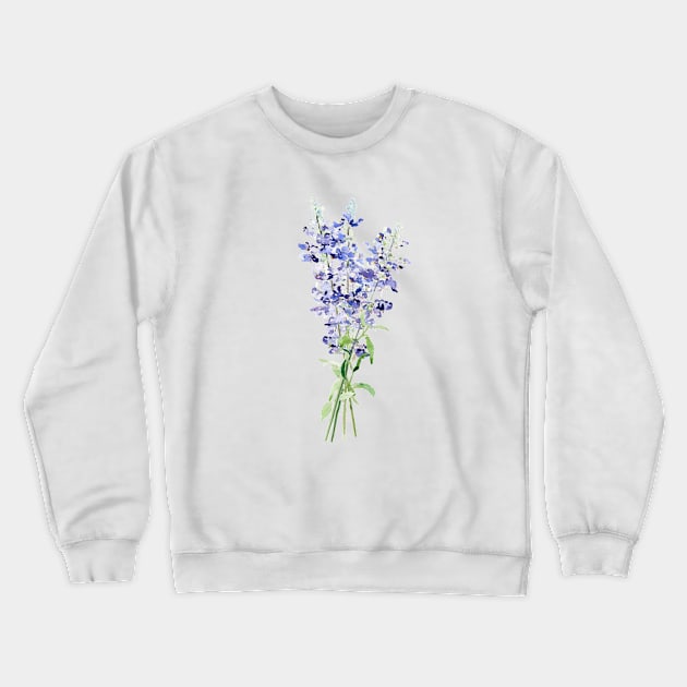 blue mealycup sage flowers bouquet watercolor Crewneck Sweatshirt by colorandcolor